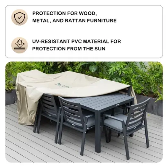 LeisureMod Chelsea Rectangular Outdoor Rain Cover for 63"-87" Patio Dining Table & Chair Set &ndash; Waterproof, UV-Resistant, All-Weather Protection image {6}
