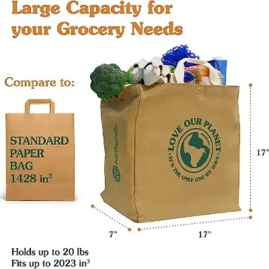 EARTHGRADE Reusable Grocery Shopping Bag Sustainable & Eco Friendly Washable Paper Totes with Cotton Canvas Handles & Durable Seams (Standard) image {4}