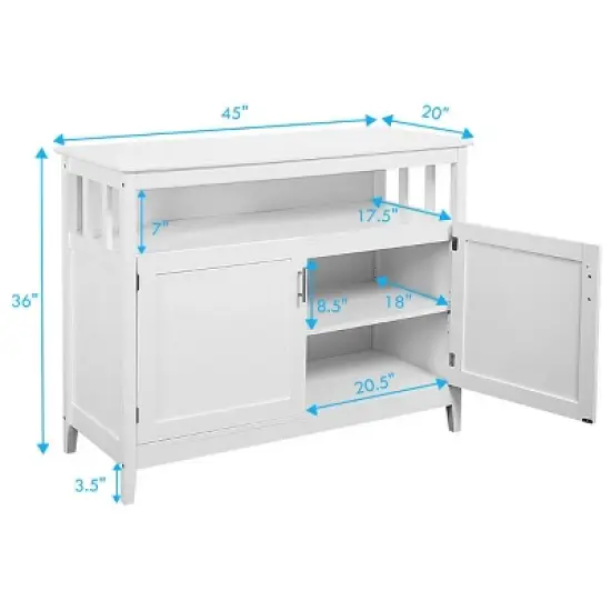 Costway Modern Kitchen Storage Cabinet Buffet Server Table 36" Sideboard Dining Wood White image {1}