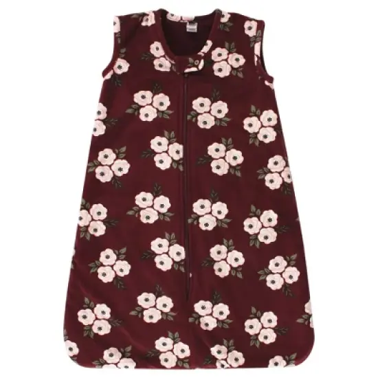 Hudson Baby Infant Girl Plush Faux Fur Sleeping Bag, Wearable Blanket, Burgundy Floral image {2}