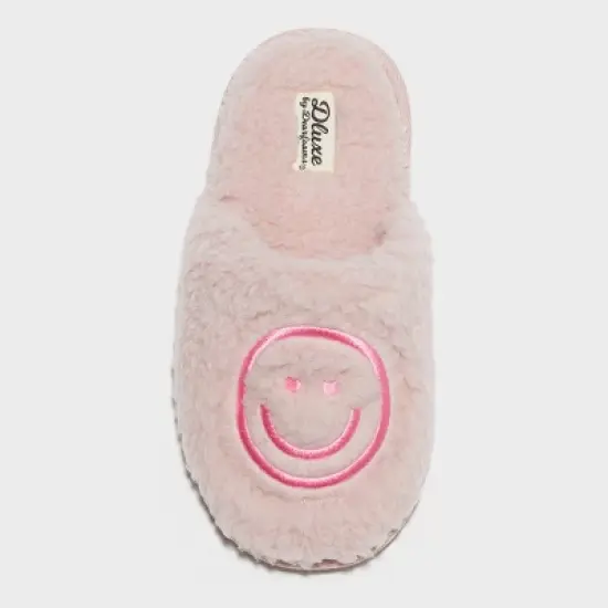 dluxe by dearfoams Girls' Happy Face Scuff Slippers - Light Pink image {2}