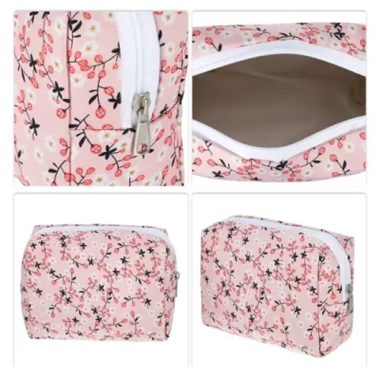 Unique Bargains Portable Flower Cosmetic Bag Pink 1 Pc image {2}
