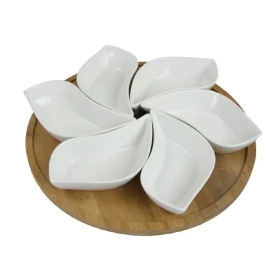 Elama 7pc Stoneware Beautiful Flower Party Serving Set White image {1}