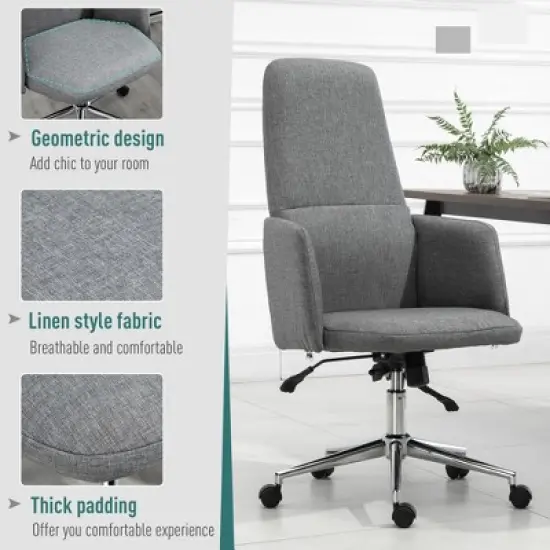 Vinsetto High Back Office Chair Breathable Fabric Computer Home Rocking Seat with Swivel Wheels, and Padded Arms, Gray image {6}