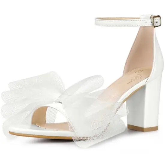 Perphy Bow Tie Ankle Strap Chunky High Heels Sandals for Women image {6}