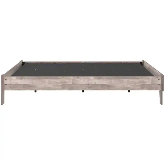 Queen Platform Bed with Butcher Block Design Washed White - Benzara image {3}