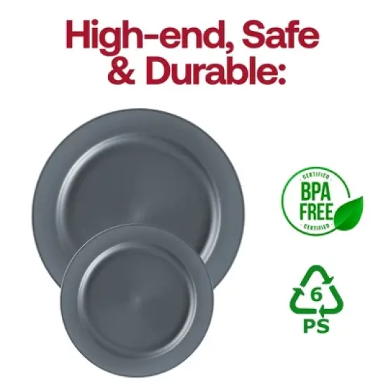 Smarty Had A Party 10" Charcoal Gray Plastic Dinner Plates - 120 pcs image {4}