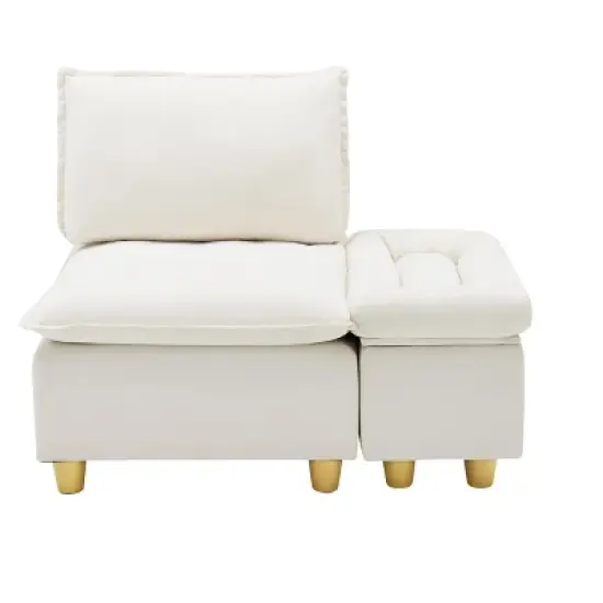 44.29 inch with movable storage cabinet with cup holder, reclining beige Polyester single sofa for bedroom living room and balcony image {2}