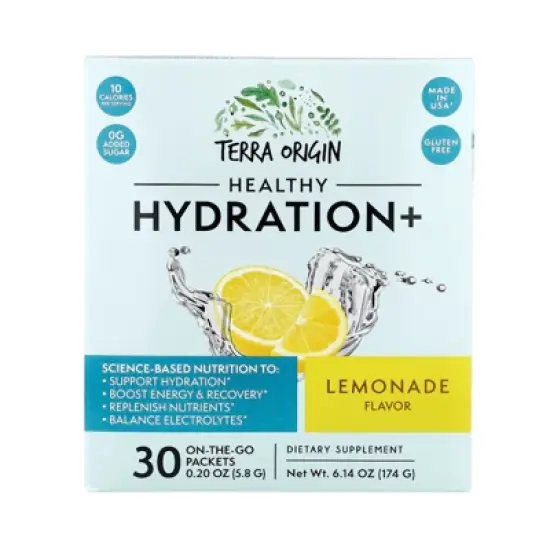 Terra Origin Healthy Hydration+, Lemonade, 30 On The Go Packets, 0.20 oz (5.8 g) Each image {3}