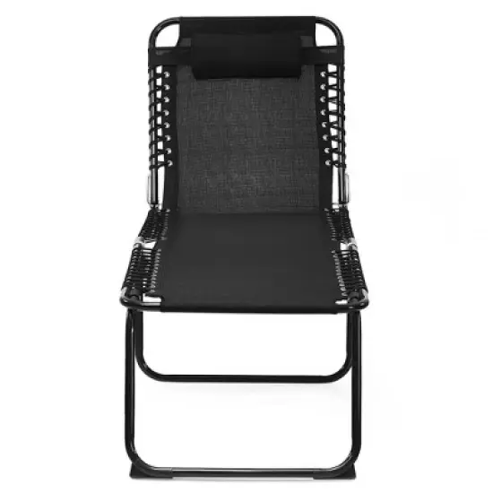 Costway Folding Beach Lounge Chair Heightening Design Patio Lounger w/ Pillow Black\Grey image {8}
