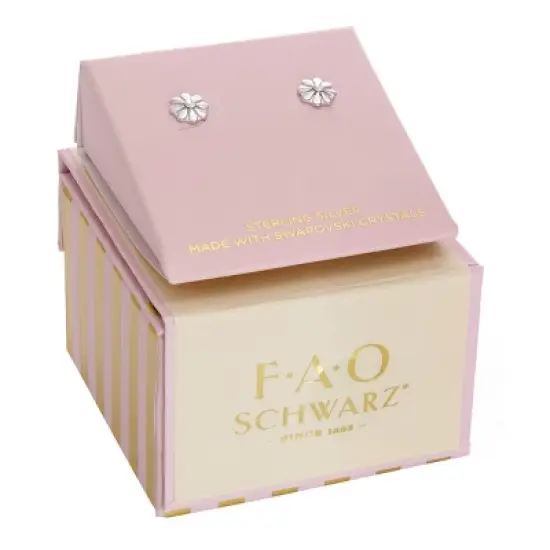 FAO Schwarz Sterling Silver Flower Stud Earrings with Crystal Stone Accent image {1}