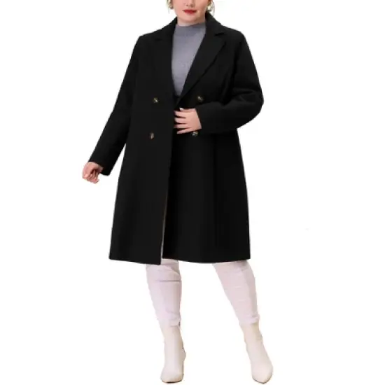 Agnes Orinda Women's Plus Size Fashion Notched Lapel Double Breasted Pea Coat image {9}