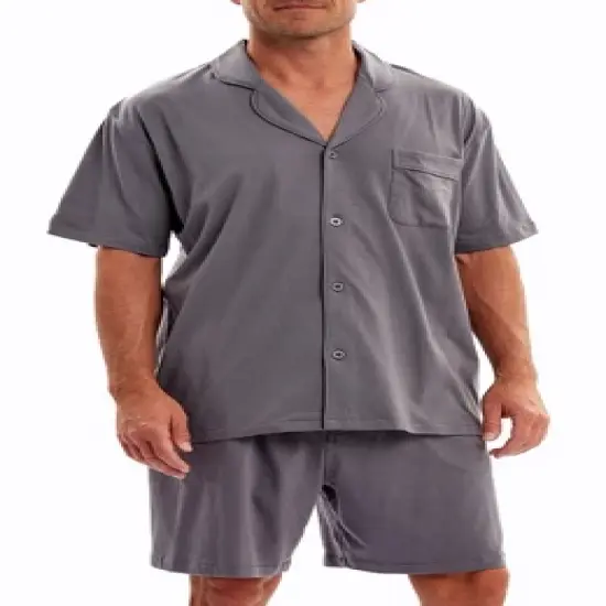 Men's Soft Cotton Knit Jersey Pajamas Lounge Set, Short Sleeve Shirt and Shorts with Pockets image {8}