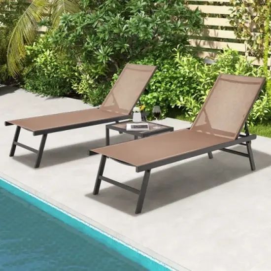 Tangkula 3pcs Patio Chaise Lounge Set Aluminum Recliner Chair Table Outdoor Adjust image {9}