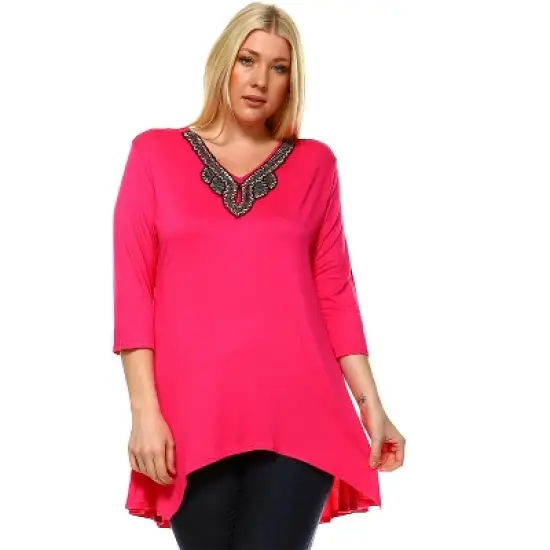 Women's Plus Size Embellished V-Neck Tonya Tunic Top - White Mark image {5}