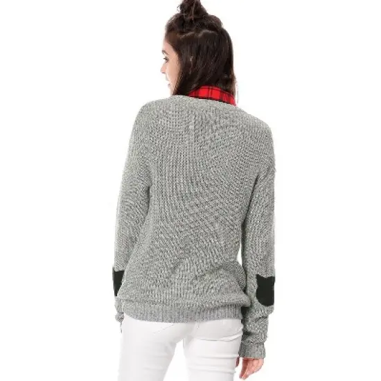 Allegra K Women's Pullover Drop Shoulder Elbow Patch Loose Sweater Pullover Jumper image {4}