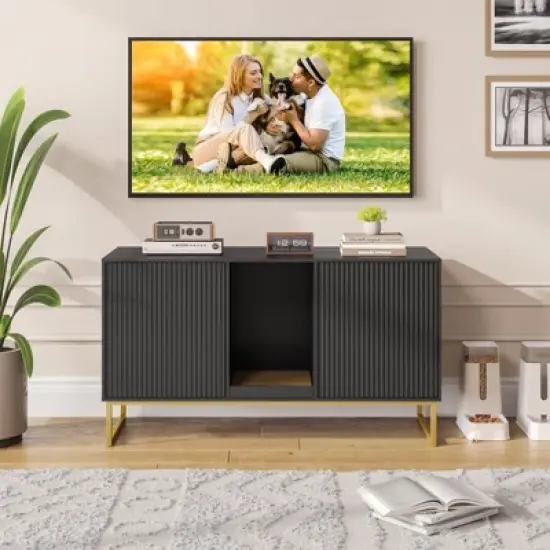 Litter Box Enclosure for 2 Cats, Double Room Kitty House with Scratch Pad image {6}