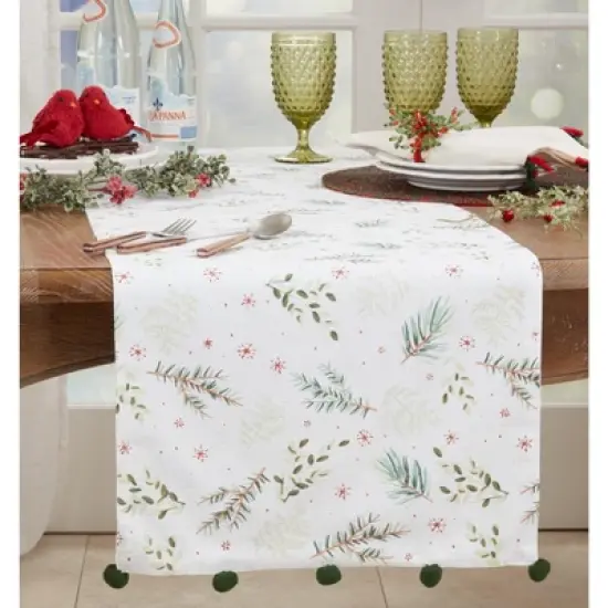 Saro Lifestyle Dining Table Runner With Christmas Foliage Design, Green, 16" x 72" image {2}