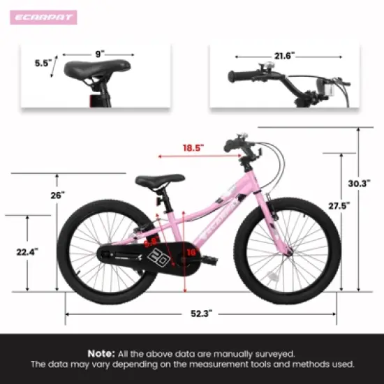 INFURNIC Bicycles 20 Inch Kids Bike with V Brake and Coaster Brake for 4 to 7 Year Olds, Pink, 52.3"*21.6"*30.3" image {2}