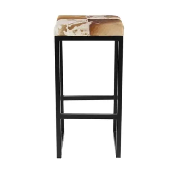 Industrial Cowhide and Metal Bar Height Stool Brown - Olivia & May image {2}