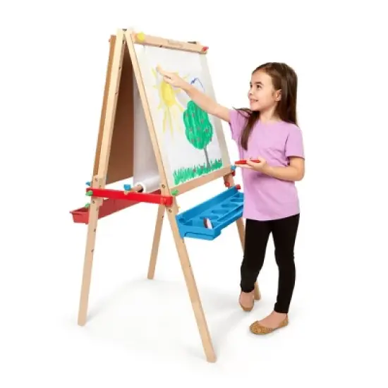 Melissa & Doug Deluxe Standing Art Easel - Dry-Erase Board, Chalkboard, Paper Roller image {7}