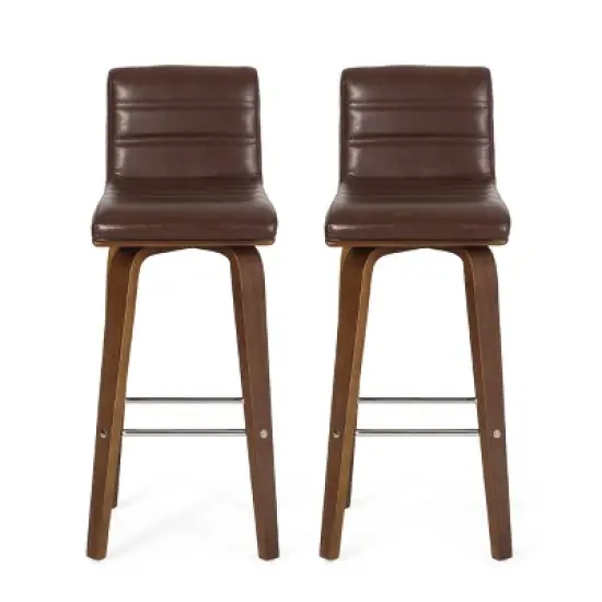 2pc Hargis Mid Century Modern Channel Stitch Bentwood Swivel Counter Height Barstools - Christopher Knight Home image {11}