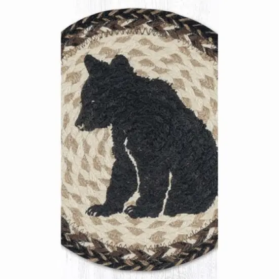 Earth Rugs Bear Cub Silhouette Printed Round Jute Trivet 10"x10" Rustic Hot Pad image {2}