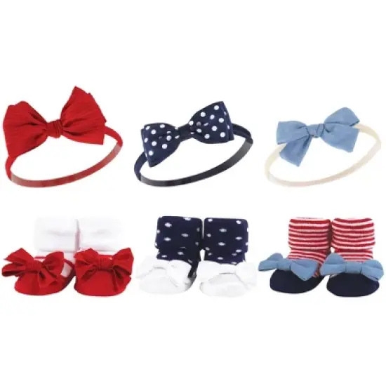 Hudson Baby Infant Girl 12Pc Headband and Socks Giftset, Red Blue Bows Red Chambray, One Size image {2}