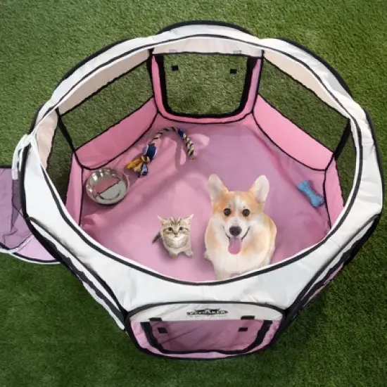 Pet Adobe Portable Pop-Up Pet Play Pen with Carrying Bag - Pink image {6}