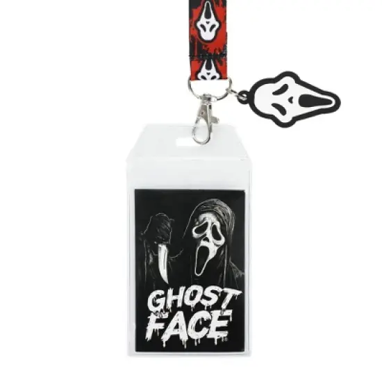Ghostface Mask Black & Red Lanyard With ID Sleeve image {1}