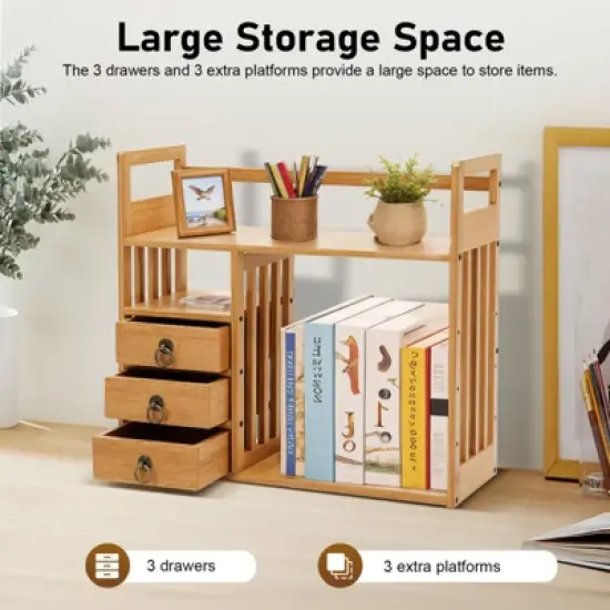 YIYIBYUS Modern Desktop Storage Shelf Desktop Organizer Storage Rack Book Rack With 3 Drawers image {1}