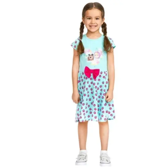 Masha and the Bear Big Friend Little Friend Short Sleeve Crew Neck Dress, Floral Heart, Bow at Waist - Toddler image {4}