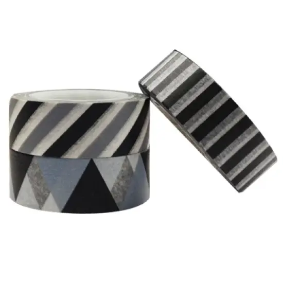Wrapables Grey & Black Washi Masking Tape (Set of 3) image {2}