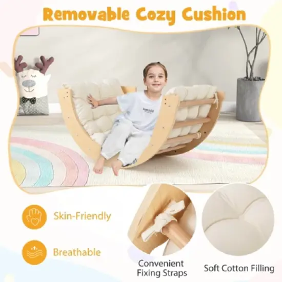 Costway 6 in 1 Climbing Arch for Toddlers with Collapsible Storage Bin Removable Cushion Natural/Colorful image {6}