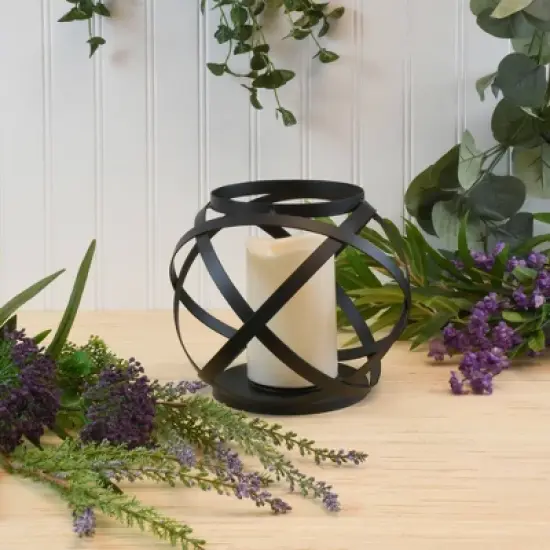 Large Banded Metal LED Lantern With Battery Operated Candle Black - LumaBase image {2}