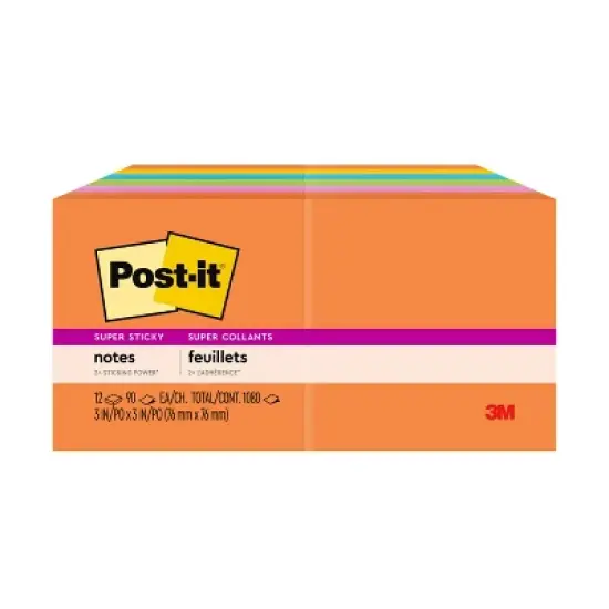 Post-it 12pk 3"x3" Super Sticky Notes 3"x3" Energy Boost Collection image {1}