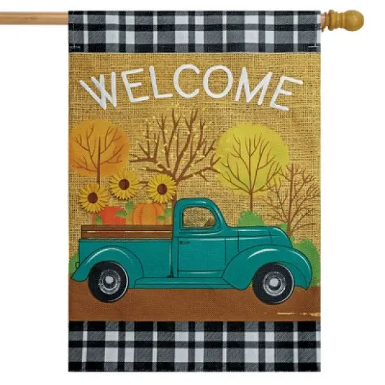Autumn Pickup Truck Burlap Fall House Flag 40" x 28" Briarwood Lane image {1}