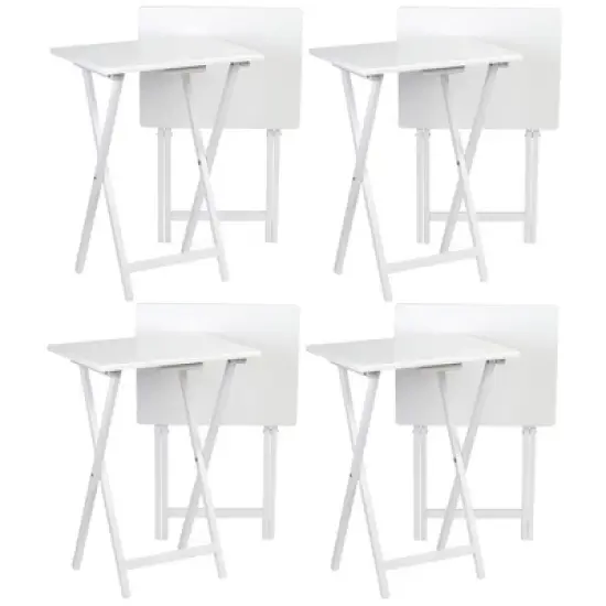 PJ Wood Conventional Solid and Sturdy Wood Construction Portable Folding TV Snack Tray Table Desk Serving Stand, White (8-Piece Set) image {6}