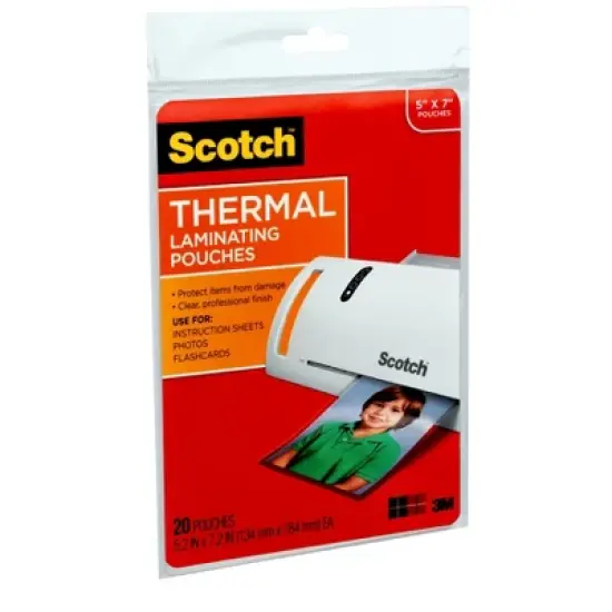 Scotch&reg; Thermal Laminating Pouches, 5 mil, 5" x 7", 20 Per Pack, 3 Packs image {2}
