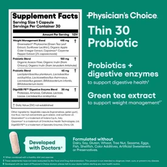 Physician's Choice Thin 30 15 Billion CFUs Probiotic Capsules - 30ct image {6}