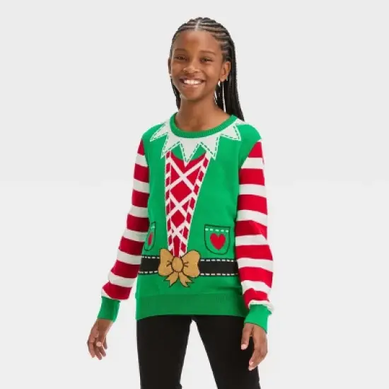 Girls' Elf Holiday Sweater - Green image {3}