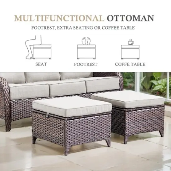 Belord Outdoor Wicker Patio Furniture Set with 43" Propane Fire Pit Table, Swivel Patio Chairs Set with Sofa Couch, Fire Pit Table and Ottoman image {12}