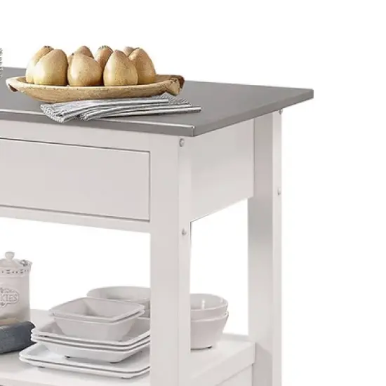 Ottawa Kitchen Island Stainless Steel and White - Acme Furniture image {4}