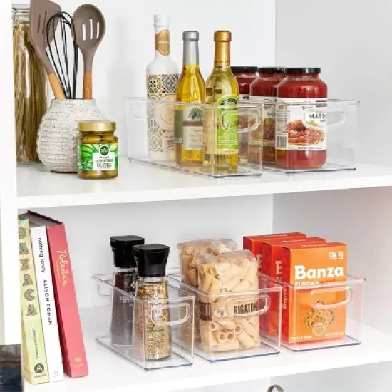 iDESIGN 5pc Small Recycled Plastic Stackable Kitchen Organizer Bin with Integrated Handles: Clear Pantry & Drawer Organizers image {5}