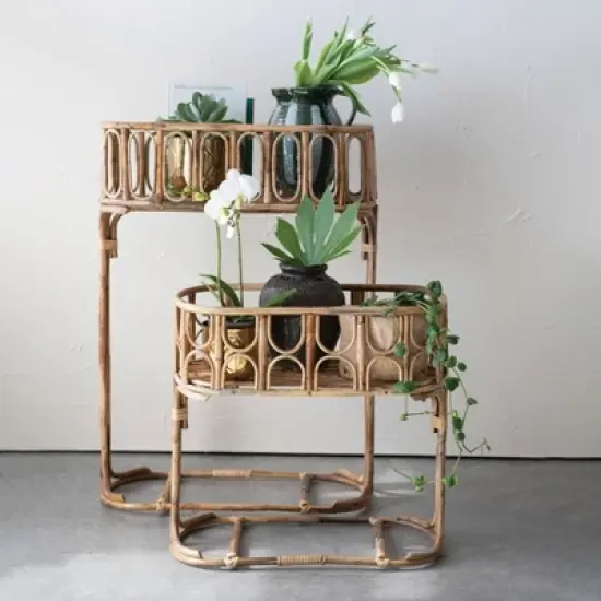 Storied Home Handmade Woven Rattan Planters, Natural, Set of 2 image {4}