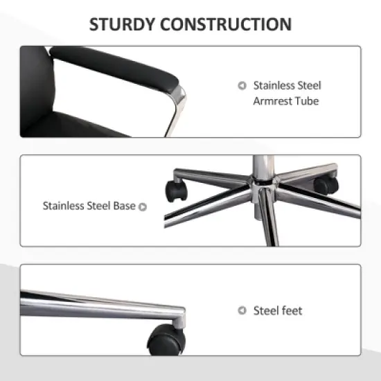 Vinsetto High Back Executive Office Chair Faux Leather Swivel Computer Desk Chair with Padded Arm, Adjustable Height, Wheels Black image {6}