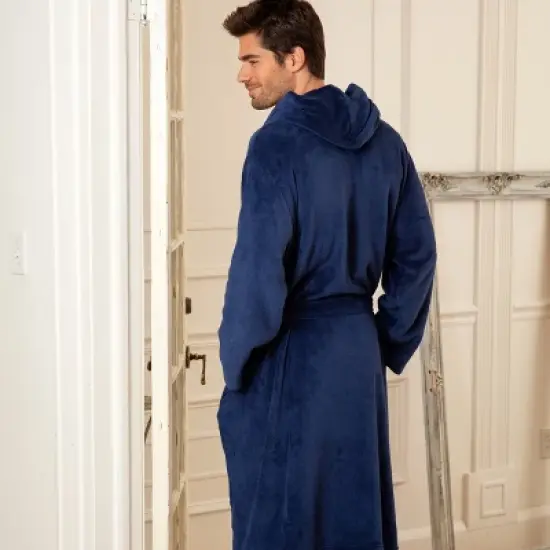 Men's Lightweight Fleece Robe with Hood, Soft Bathrobe image {3}