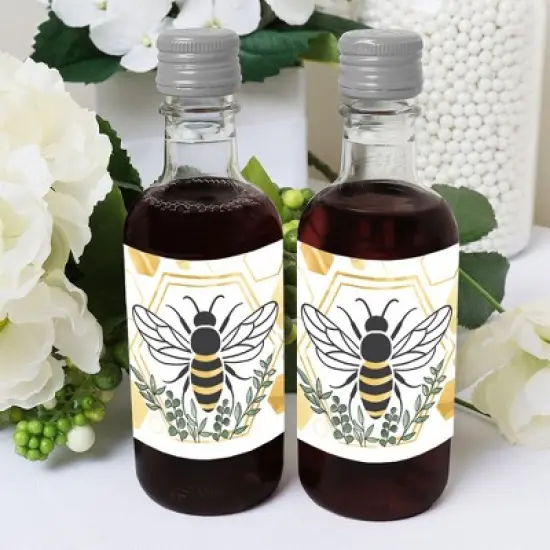 Big Dot of Happiness Little Bumblebee Mini Wine & Champagne Bottle Label Stickers Bee Baby Shower or Birthday Party Favor Gift 16 Ct image {4}