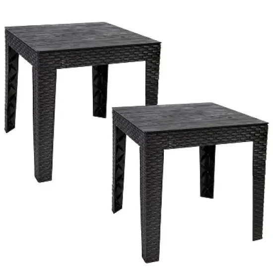Sunnydaze Weather-Resistant Outdoor Side Table with Faux Wood Plank Tabletop - 16.5" Square - Black image {17}