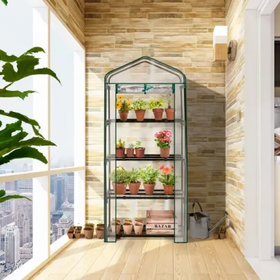 SEVOBAL Greenhouse Mini 4 Tier Green Houses Rolling Door Full Plant Grow Early Spring Seed Germination Indoor Growing Outdoor, Clear, 72"*48.5"*8.5" image {1}
